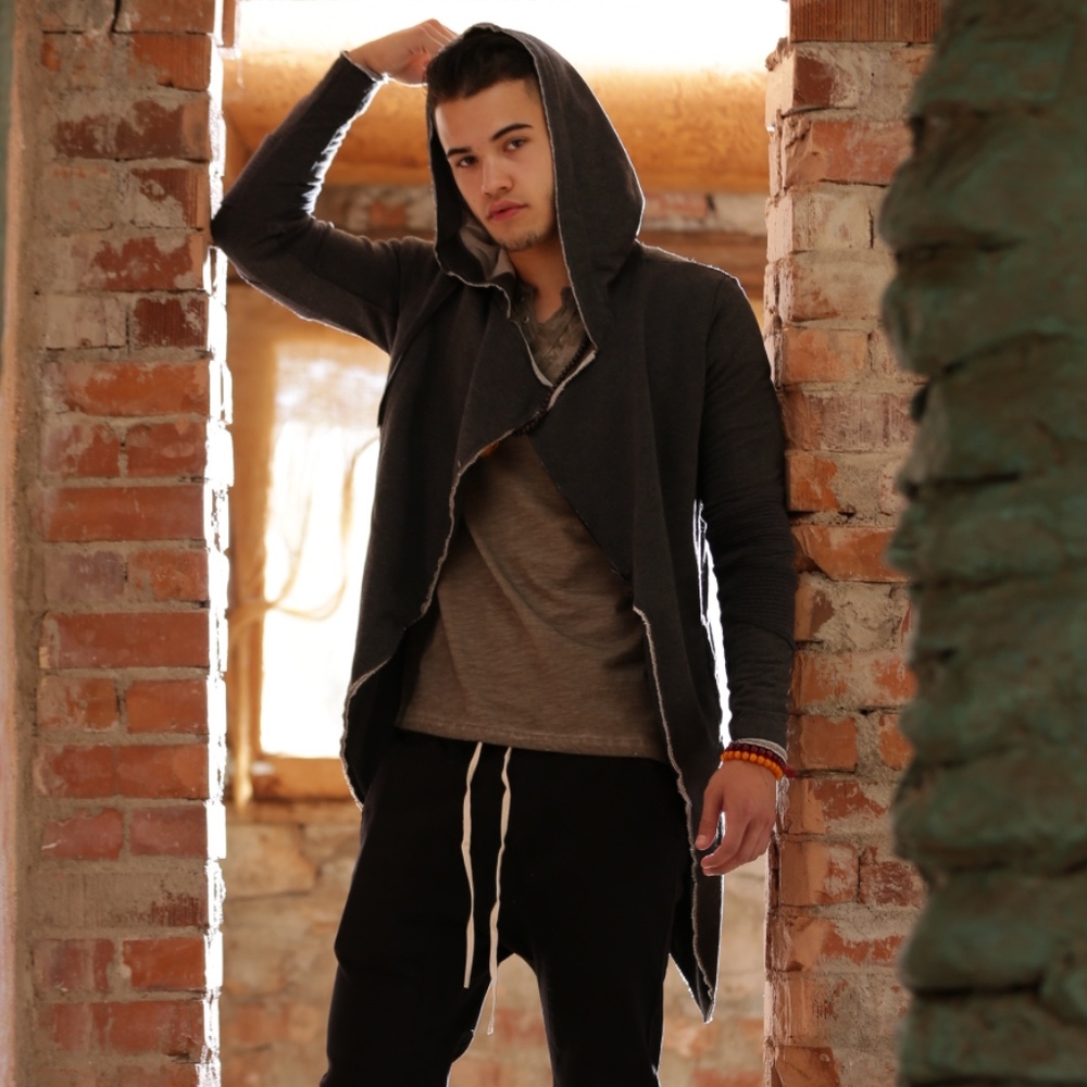Mens long Distressed Grunge Hoodie Sweat-Shirt